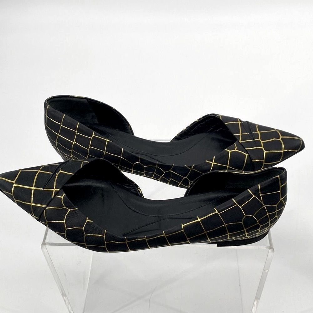 McQ by Alexander McQueen Black Flats with Gold Grid Detail